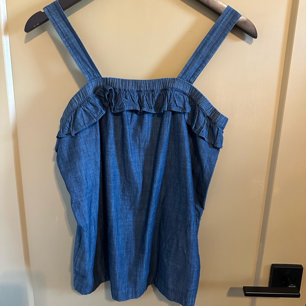 J. Crew Factory Blue Denim Ruffle Tank Top